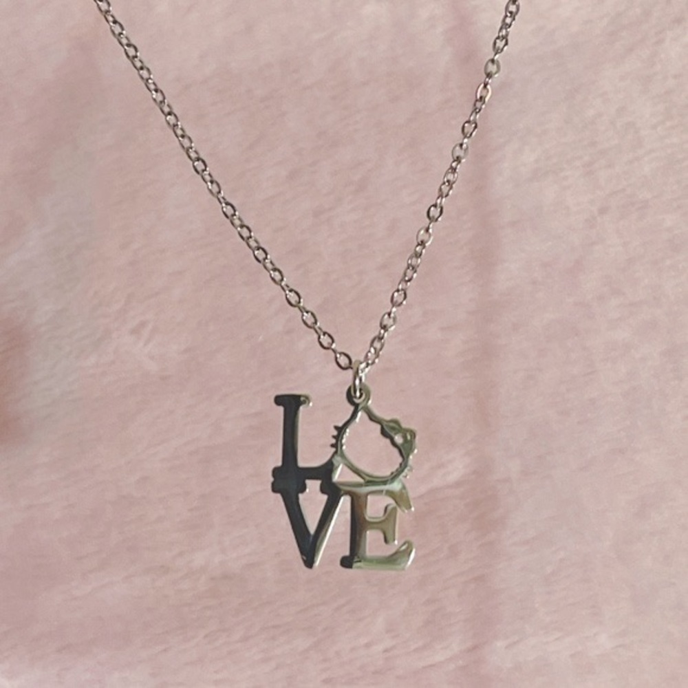 Hello Kitty “Love” Silver Stainless Steel Necklace
